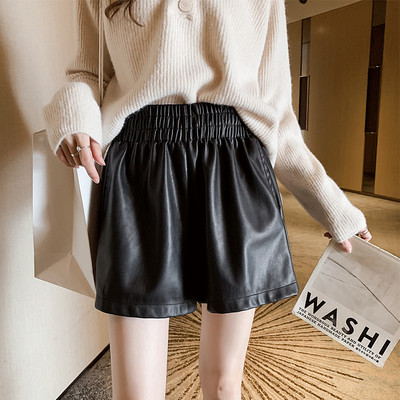 Pantaloni de dama din piele cu elastic si buzunare