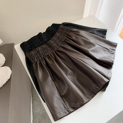 Pantaloni de dama din piele cu elastic si buzunare