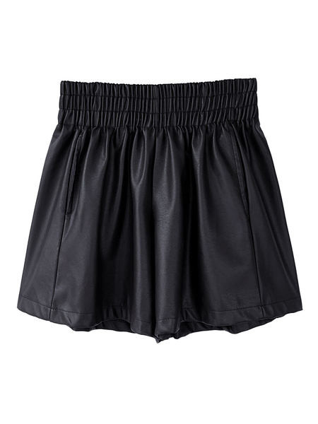 Pantaloni de dama din piele cu elastic si buzunare