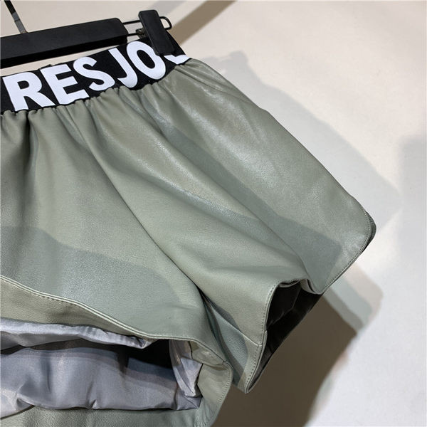 Pantaloni de dama din piele cu talie elastica si buzunare