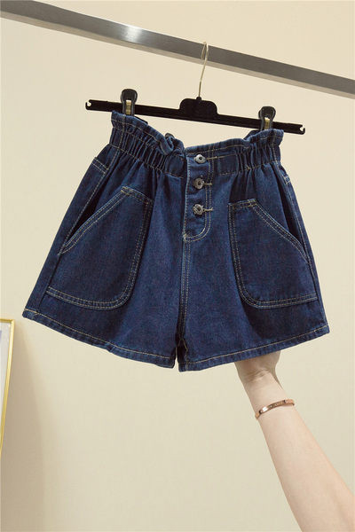 Blugi scurti de dama cu talie inalta si buzunare