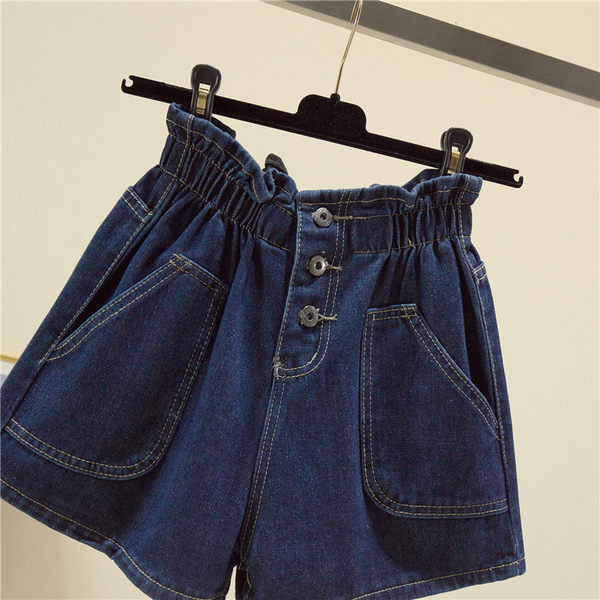 Blugi scurti de dama cu talie inalta si buzunare