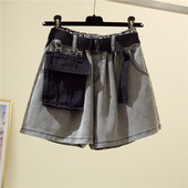 Blugi scurti casual de dama cu centura si buzunare