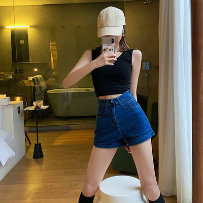 Blugi scurti casual cu buzunare si talie inalta