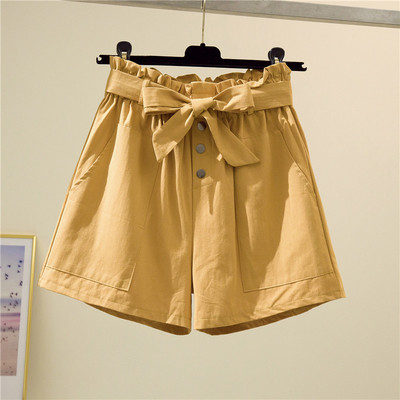 Pantaloni scurți de damă cu talie înaltă și panglică