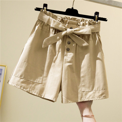 Pantaloni scurți de damă cu talie înaltă și panglică