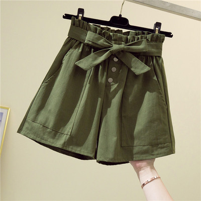 Pantaloni scurți de damă cu talie înaltă și panglică