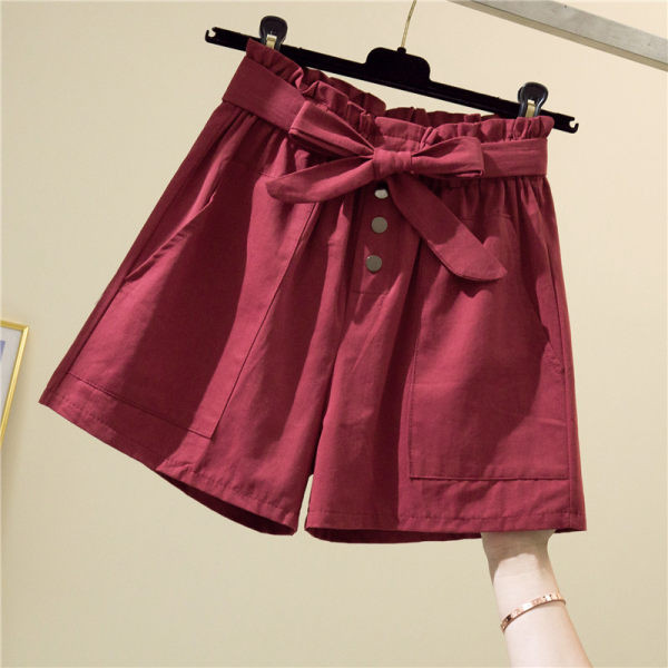 Pantaloni scurți de damă cu talie înaltă și panglică