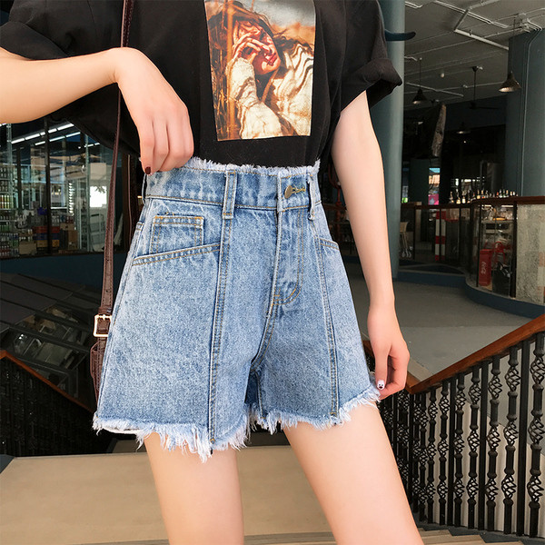 Blugi casual cu talie inalta si motive rupte