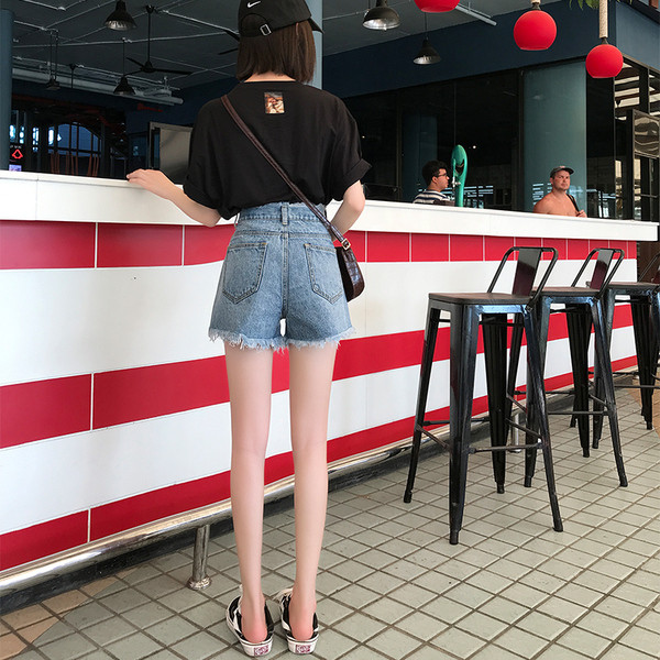 Blugi casual cu talie inalta si motive rupte