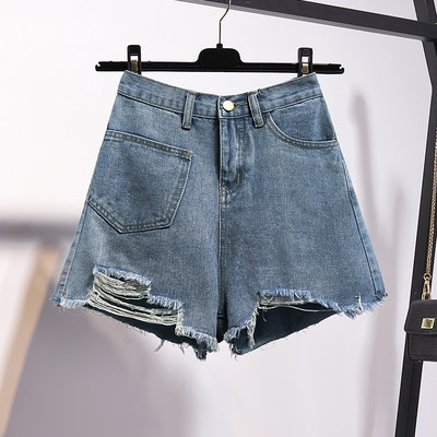 Model nou de pantaloni scurți din denim cu motive rupte în negru și albastru