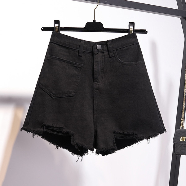 Model nou de pantaloni scurți din denim cu motive rupte în negru și albastru