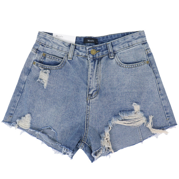 Pantaloni din denim cu elemente rupte - model asimetric