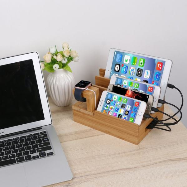 Bambuko medinis stovas - daugiafunkcis įkrovimo stovas