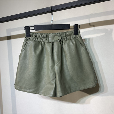 Ženske kožne kratke hlače s gumicom