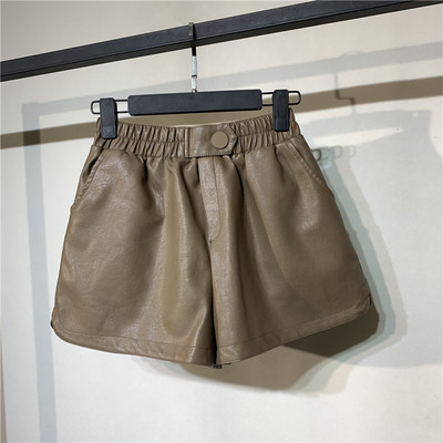 Ženske kožne kratke hlače s gumicom