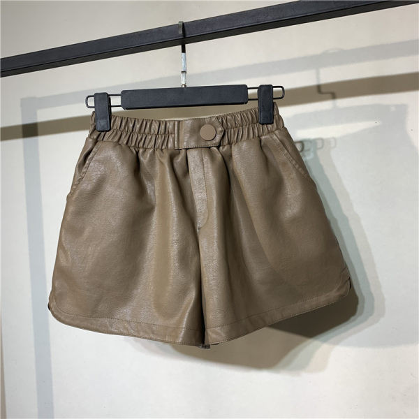 Ženske kožne kratke hlače s gumicom