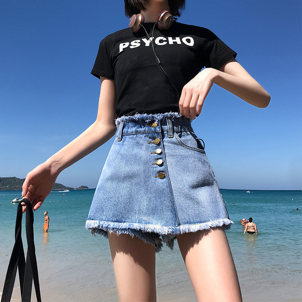 Fusta-pantaloni casual dama din denim cu nasturi