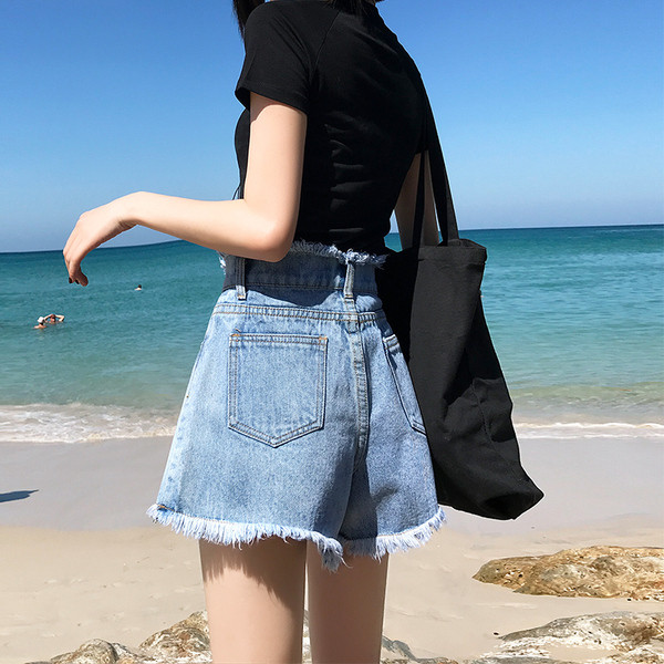 Fusta-pantaloni casual dama din denim cu nasturi