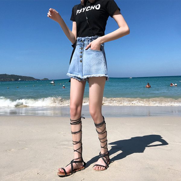 Fusta-pantaloni casual dama din denim cu nasturi