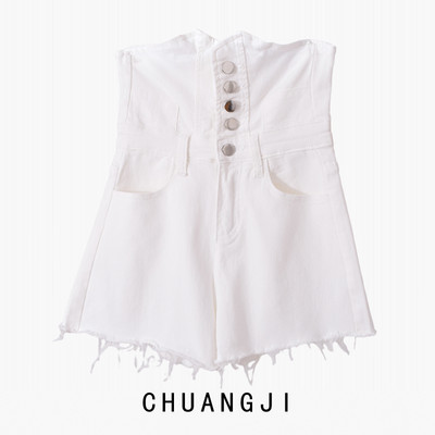 Γυναικεία κοντή τζιν με ψηλή μέση και κουμπιά