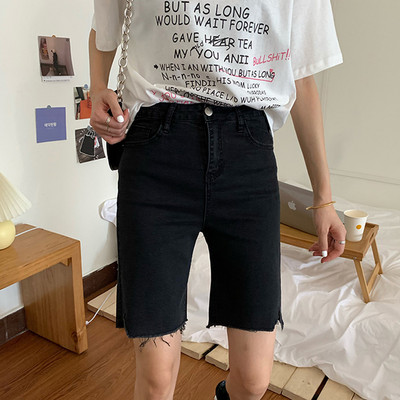 Γυναικεία τζιν πάνω από το γόνατο με ψηλή μέση σε μαύρο χρώμα