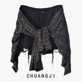 Γυναικεία σορτς τζιν με καρό πουκάμισο