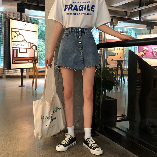 Fusta-pantaloni din denim nou model cu nasturi - culoare albastra