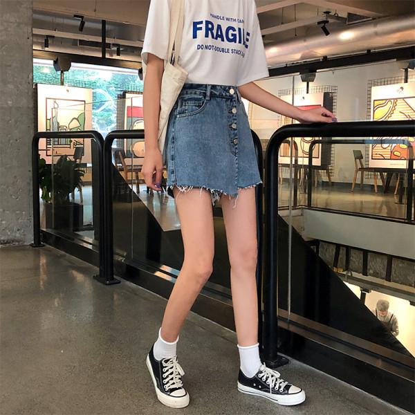 Fusta-pantaloni din denim nou model cu nasturi - culoare albastra