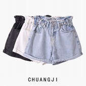 Γυναικεία σορτς τζιν με υψηλή ελαστική μέση