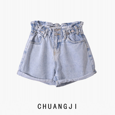 Γυναικεία σορτς τζιν με υψηλή ελαστική μέση