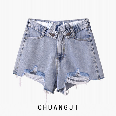 Κοντά γυναικεία τζιν με σκισμένο μοτίβο και ψηλή μέση