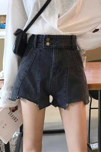 Pantaloni scurți casual de damă din denim cu talie înaltă