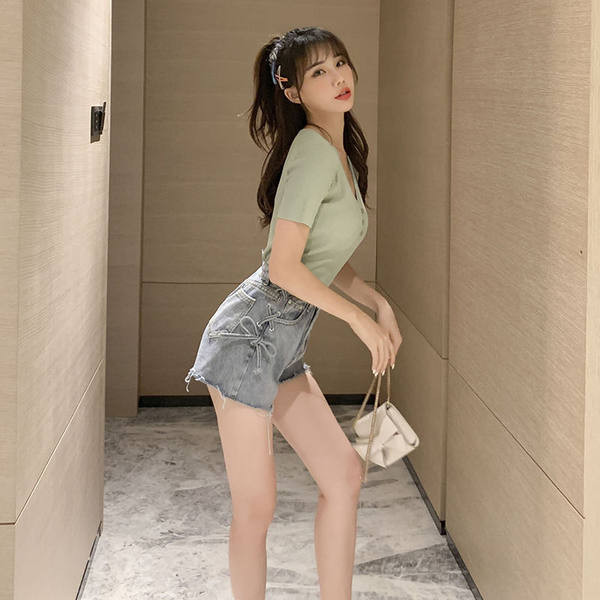 Ikdienas sieviešu šorti ar džinsa saitēm