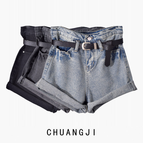 Ikdienas sieviešu īsie džinsi ar jostu