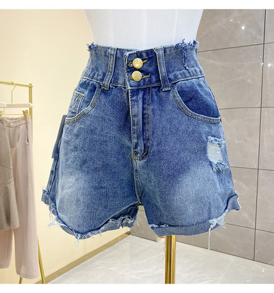 Pantaloni scurți casual din denim cu talie înaltă pentru femei