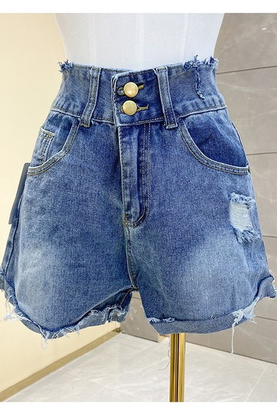 Pantaloni scurți casual din denim cu talie înaltă pentru femei