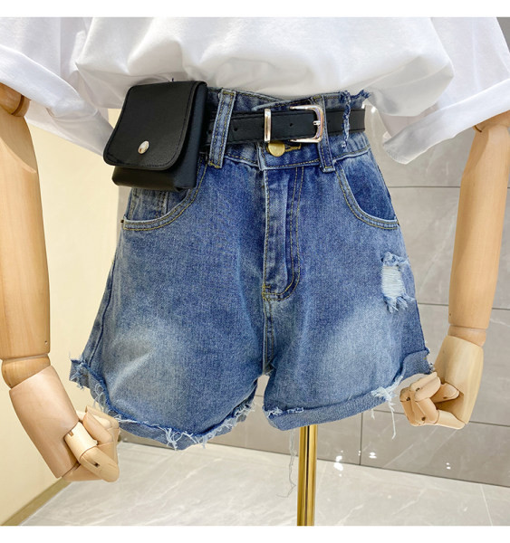 Pantaloni scurți casual din denim cu talie înaltă pentru femei