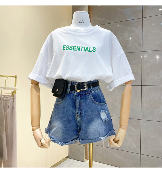 Pantaloni scurți casual din denim cu talie înaltă pentru femei