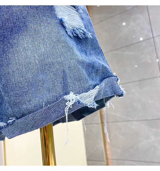 Pantaloni scurți casual din denim cu talie înaltă pentru femei