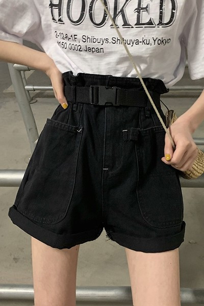 Ikdienas sieviešu šorti - ar augstu vidukli un kabatām