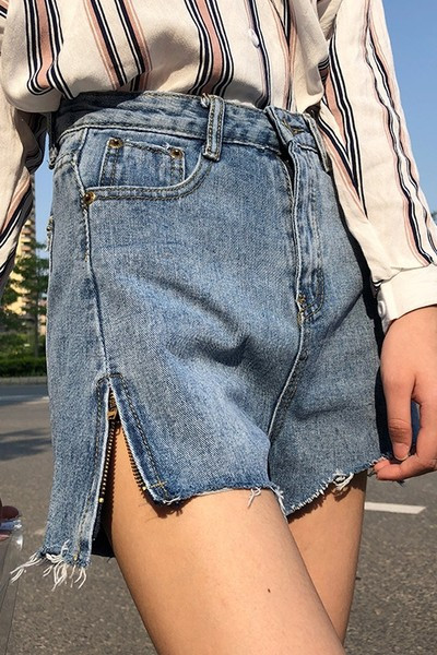 Casual τζιν σορτς με φερμουάρ και ψηλή μέση
