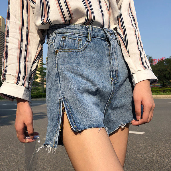 Casual τζιν σορτς με φερμουάρ και ψηλή μέση