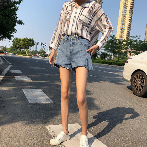 Casual τζιν σορτς με φερμουάρ και ψηλή μέση