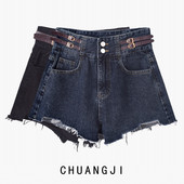 Pantaloni scurți de denim de vară de damă cu talie înaltă