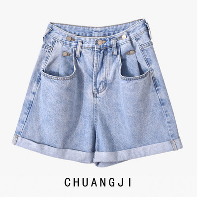 Γυναικεία σορτς τζιν με ψηλή μέση - μπλε χρώμα