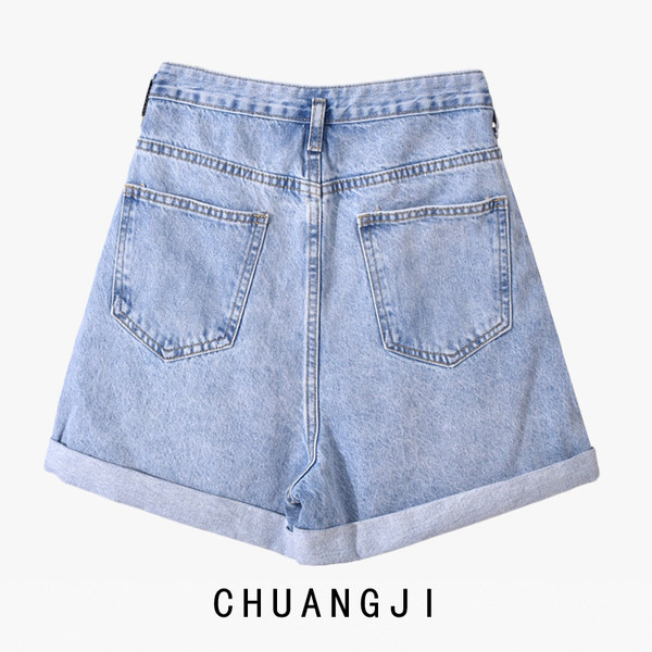 Γυναικεία σορτς τζιν με ψηλή μέση - μπλε χρώμα