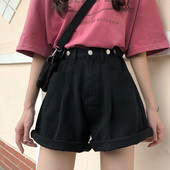 Ženske široke kratke hlače s visokim strukom - crne i plave