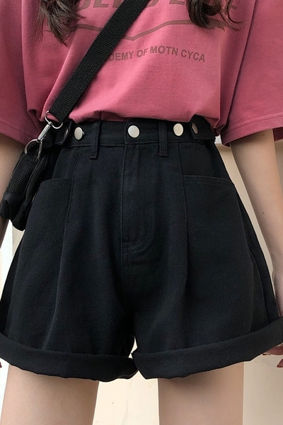 Ženske široke kratke hlače s visokim strukom - crne i plave