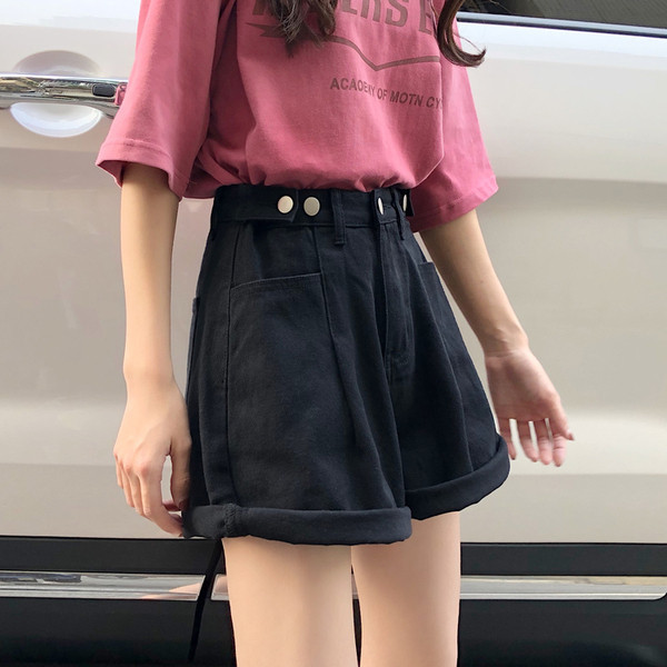 Ženske široke kratke hlače s visokim strukom - crne i plave